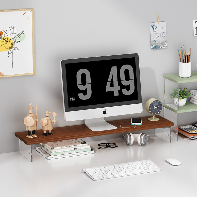 Raft de depozitare pentru birou cu două niveluri, din lemn/bambus, multifuncțional, portabil, montaj pe birou