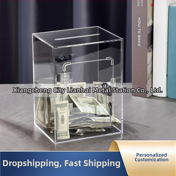 Διάφανος ακρυλικός κουμπαράς με κλειδί και προσαρμόσιμο λογότυπο