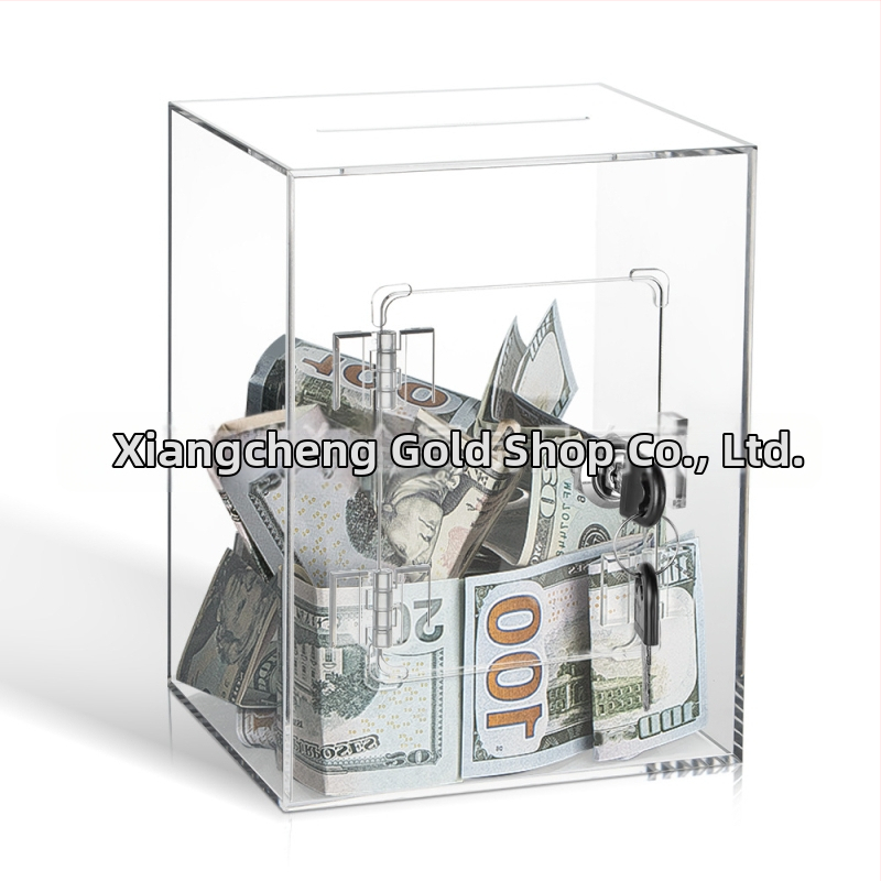 Прозрачна акрилна копилка с ключалка и персонализирано лого