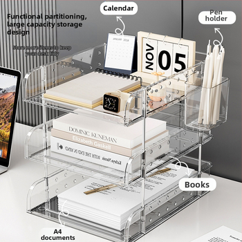 Ραφιέρα εγγράφων γραφείου με 4 επίπεδα, μοντέρνος μινιμαλιστικός σχεδιασμός, stackable organizer για Α4 χαρτιά — πολλαπλών χρήσεων πλαστικό αποθηκευτικό για κουζίνα, γραφείο, υπνοδωμάτιο, σαλόνι