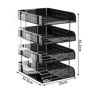 Ραφιέρα εγγράφων γραφείου με 4 επίπεδα, μοντέρνος μινιμαλιστικός σχεδιασμός, stackable organizer για Α4 χαρτιά — πολλαπλών χρήσεων πλαστικό αποθηκευτικό για κουζίνα, γραφείο, υπνοδωμάτιο, σαλόνι