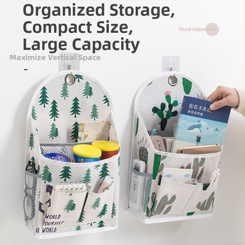 Seinale ripatav hoiukott, puuvillase-lina materjaliga, mudel 00409, mitmekülgne seinale paigaldatav hoiulahendus magamistuppa, rõdule, vannituppa ja köögile