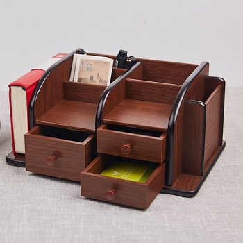 Ξύλινος οργανωτής γραφείου με συρτάρι για τηλεχειριστήρες και καλλυντικά, χωρητικότητα 2L, για σαλόνι