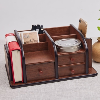 Ξύλινος οργανωτής γραφείου με συρτάρι για τηλεχειριστήρες και καλλυντικά, χωρητικότητα 2L, για σαλόνι