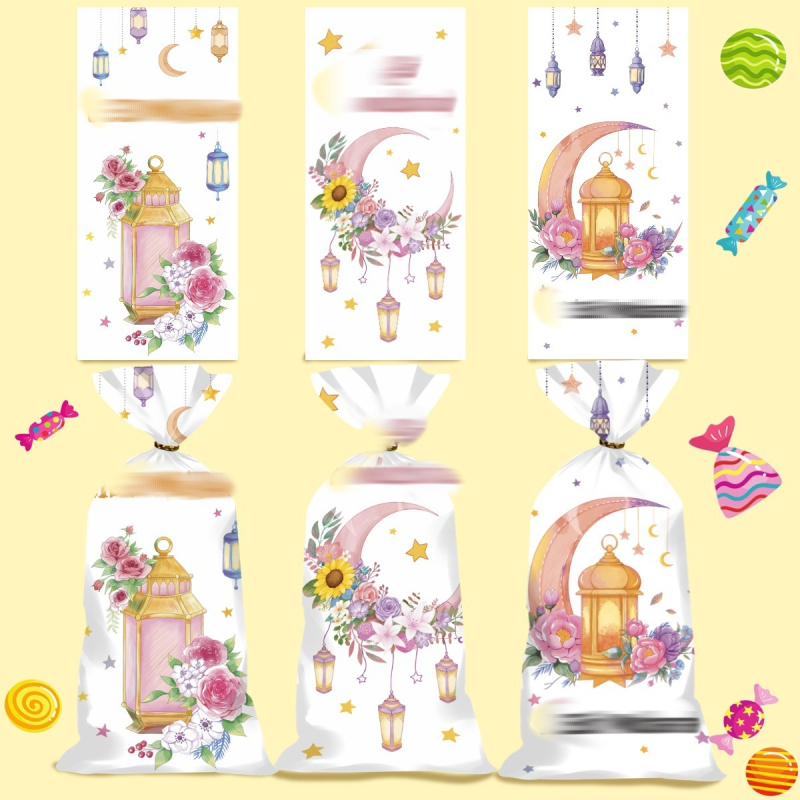 Geantă pentru bomboane lunare cu temă Stele-Lună – Geantă cadou pentru petreceri, Proces gravură, Material PP, Stil desen animat, 50 sârme de legare, Logo tipărit