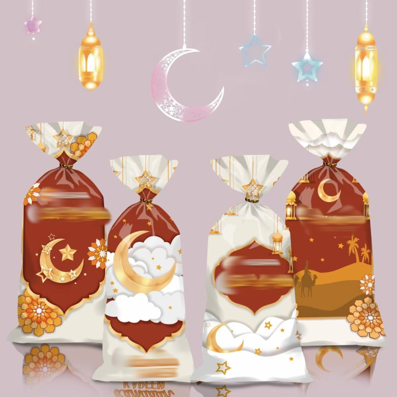 Geantă pentru bomboane lunare cu temă Stele-Lună – Geantă cadou pentru petreceri, Proces gravură, Material PP, Stil desen animat, 50 sârme de legare, Logo tipărit