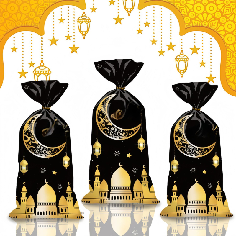 Geantă pentru bomboane lunare cu temă Stele-Lună – Geantă cadou pentru petreceri, Proces gravură, Material PP, Stil desen animat, 50 sârme de legare, Logo tipărit