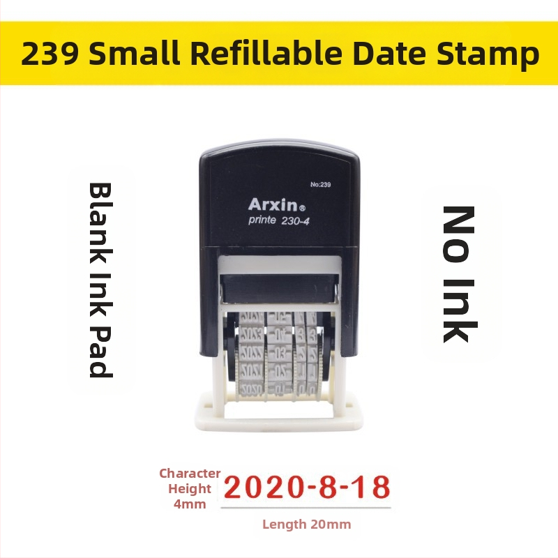 Печат за датиране — връщане на мастило; дата печат (Материал: пластмаса; Характеристики: връщане на мастило; Форма: печат за дата; Използване: отпечатване на дата)