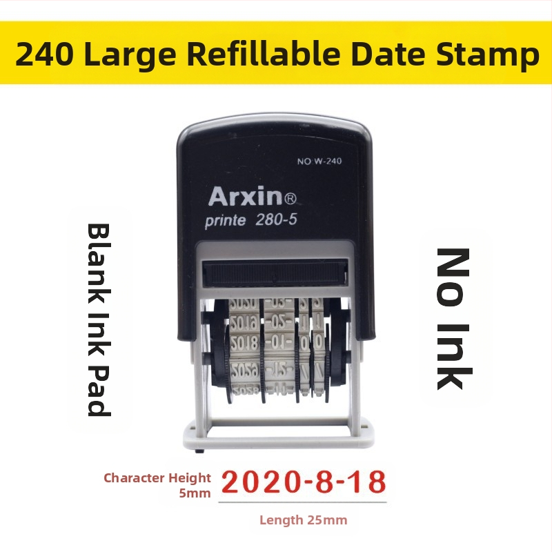 Печат за датиране — връщане на мастило; дата печат (Материал: пластмаса; Характеристики: връщане на мастило; Форма: печат за дата; Използване: отпечатване на дата)