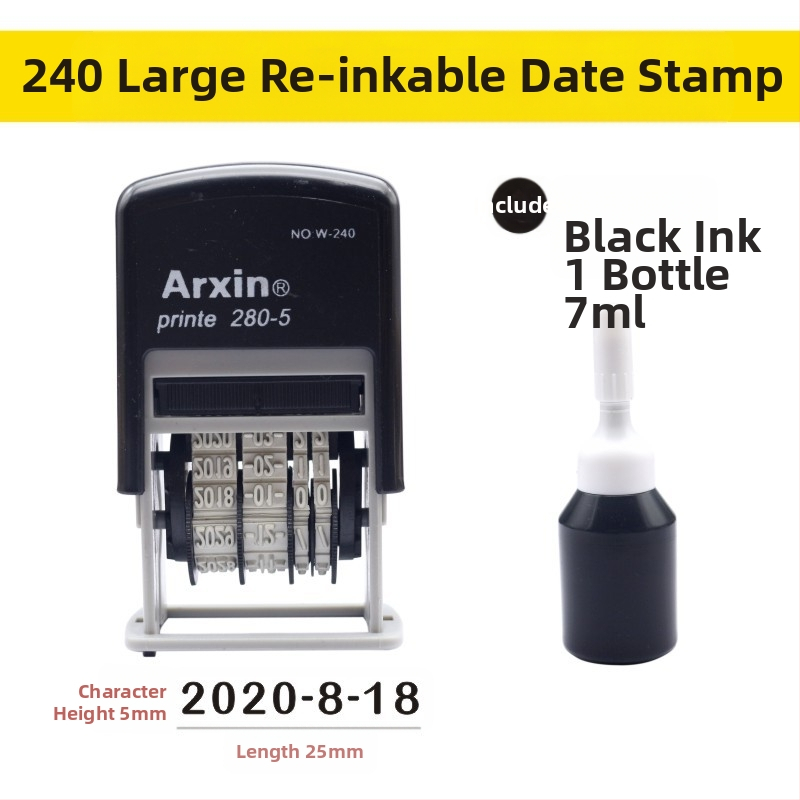 Печат за датиране — връщане на мастило; дата печат (Материал: пластмаса; Характеристики: връщане на мастило; Форма: печат за дата; Използване: отпечатване на дата)