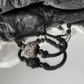 Κολιέ με ασημένιο οψιδιαν, χειροποίητο, μάρκα Aisu, νέος κινεζικός στυλ