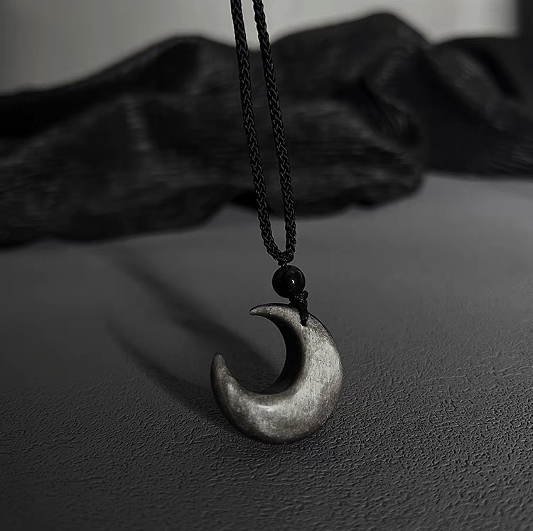 Ogrlica od srebrnog obsidijana, ručna izrada, brend Aisu, novi kineski stil