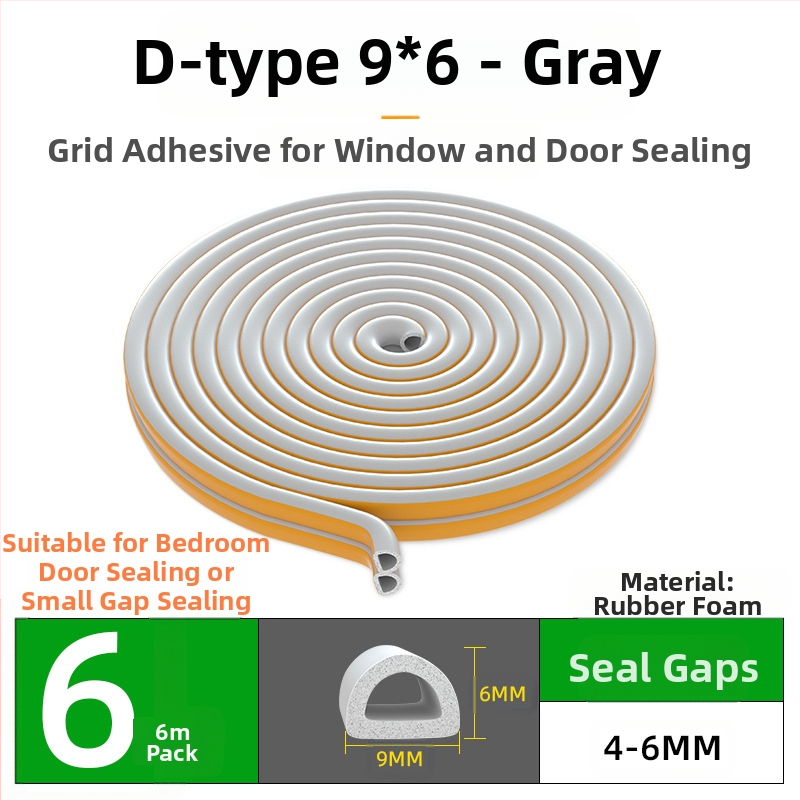 Bandă de etanșare pentru ferestre și uși – izolare fonică, antișoc, impermeabilă, autoadezivă; tip D și tip U; modelul 003