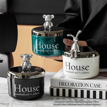 Cenușar din oțel inoxidabil cu capac în formă de urs, rezistent la vânt și fum, stil Nordic, pentru birou, KTV și bar