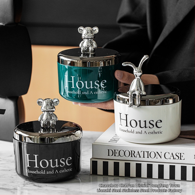 Cenușar din oțel inoxidabil cu capac în formă de urs, rezistent la vânt și fum, stil Nordic, pentru birou, KTV și bar