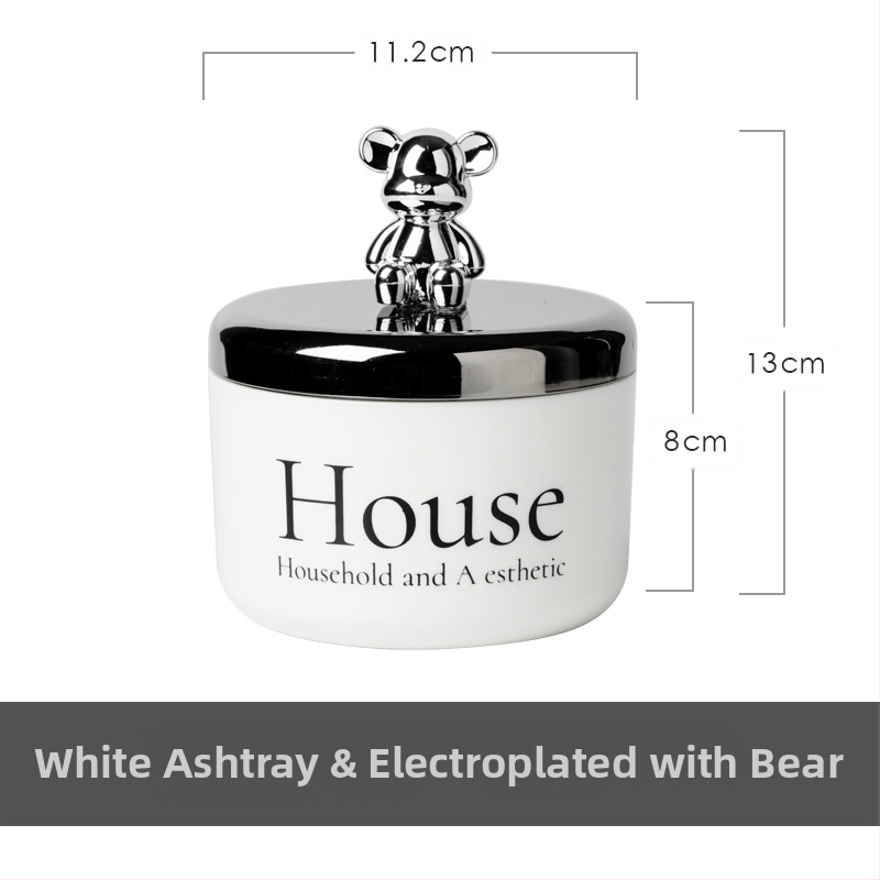 Cenușar din oțel inoxidabil cu capac în formă de urs, rezistent la vânt și fum, stil Nordic, pentru birou, KTV și bar