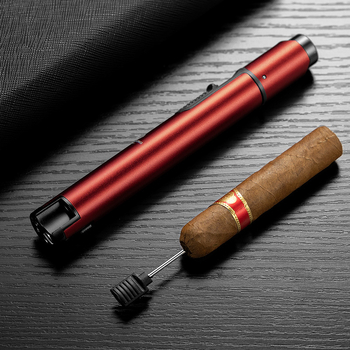 Αναπτήρας πούρων από κράμα, επαναγεόμενος με βουτάνιο, ενσωματωμένη βελόνα για πούρα, θήκη για πούρα, ορατή στάθμη καυσίμου