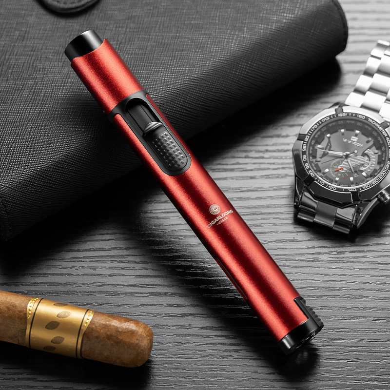 Αναπτήρας πούρων από κράμα, επαναγεόμενος με βουτάνιο, ενσωματωμένη βελόνα για πούρα, θήκη για πούρα, ορατή στάθμη καυσίμου