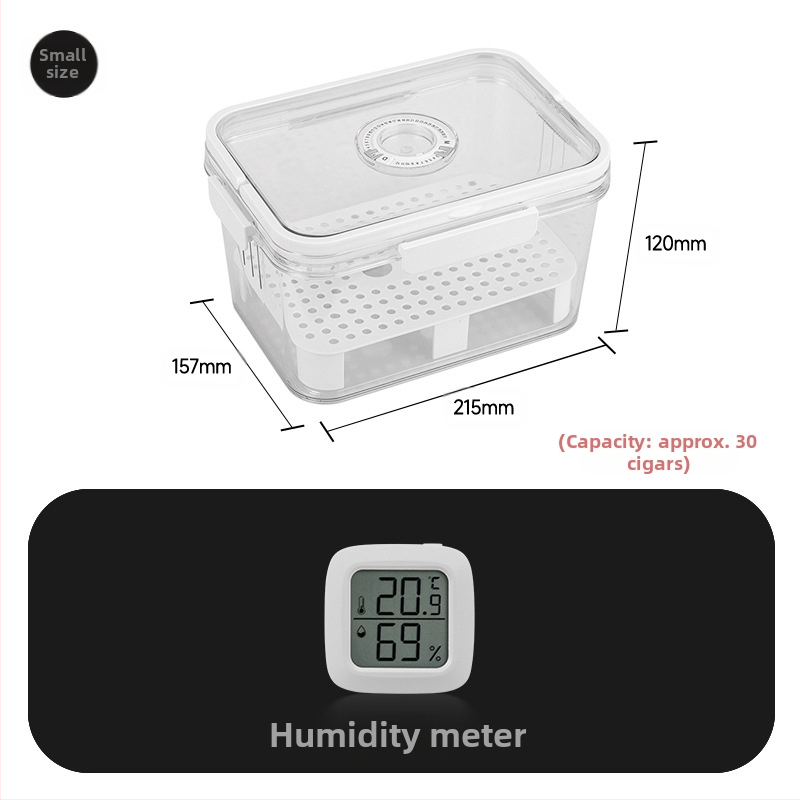 HANNICOOK szivaros doboz – zárható, nedvesség- és rovarálló, nedvesítésre és érlelésre, fogantyúval; anyagok: PET/PP/szilikon; stílus: egyszerű