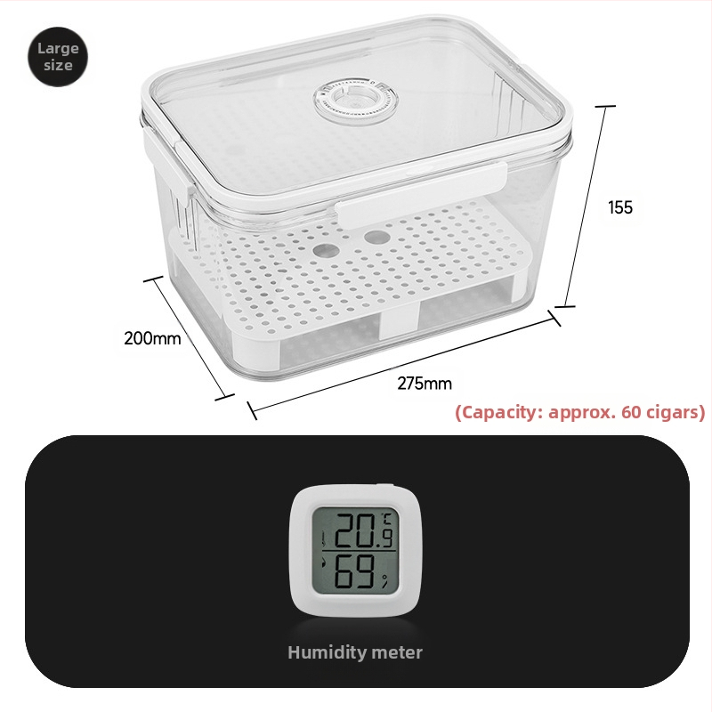 HANNICOOK szivaros doboz – zárható, nedvesség- és rovarálló, nedvesítésre és érlelésre, fogantyúval; anyagok: PET/PP/szilikon; stílus: egyszerű