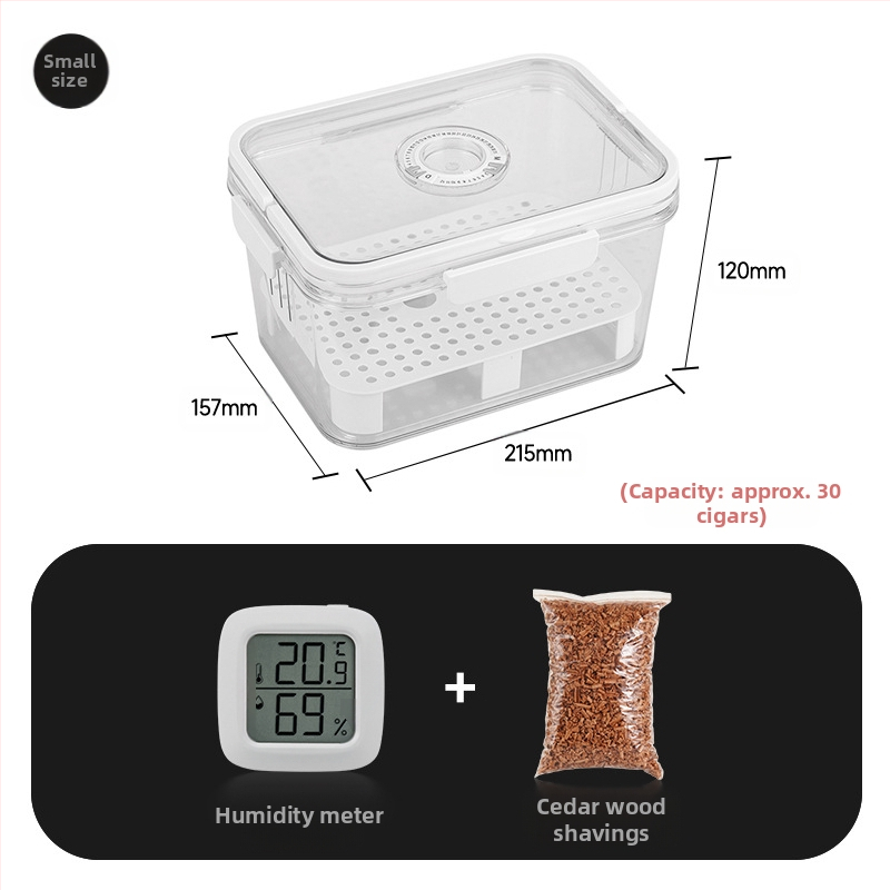HANNICOOK szivaros doboz – zárható, nedvesség- és rovarálló, nedvesítésre és érlelésre, fogantyúval; anyagok: PET/PP/szilikon; stílus: egyszerű