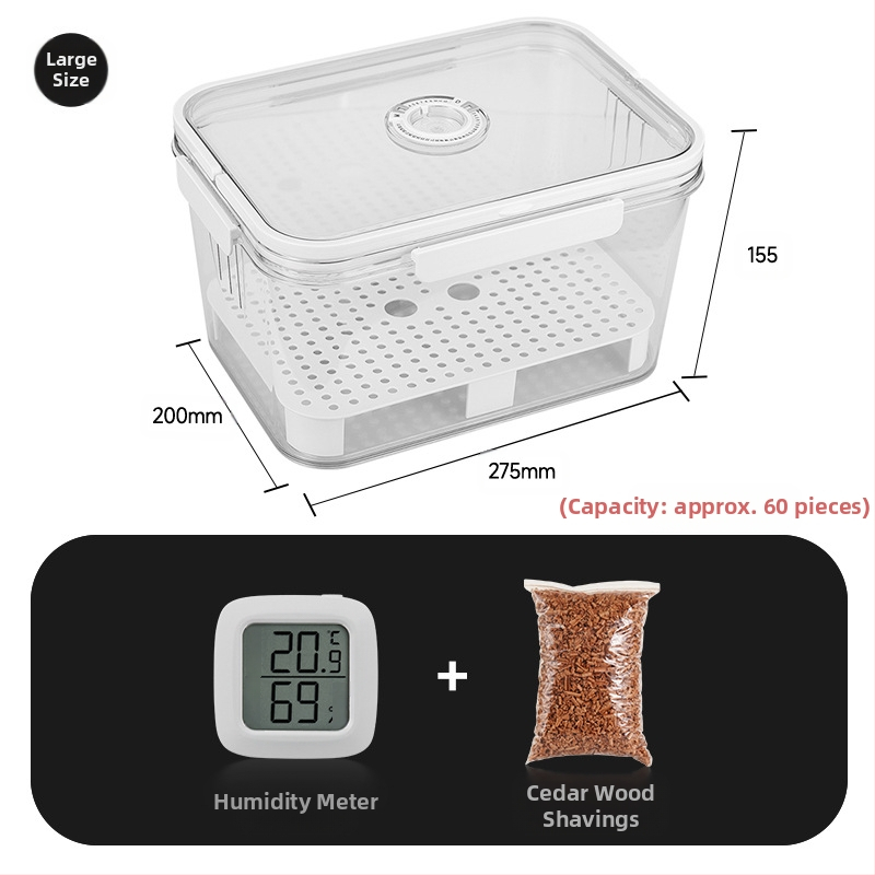 HANNICOOK szivaros doboz – zárható, nedvesség- és rovarálló, nedvesítésre és érlelésre, fogantyúval; anyagok: PET/PP/szilikon; stílus: egyszerű