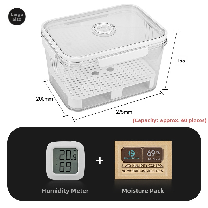 HANNICOOK szivaros doboz – zárható, nedvesség- és rovarálló, nedvesítésre és érlelésre, fogantyúval; anyagok: PET/PP/szilikon; stílus: egyszerű