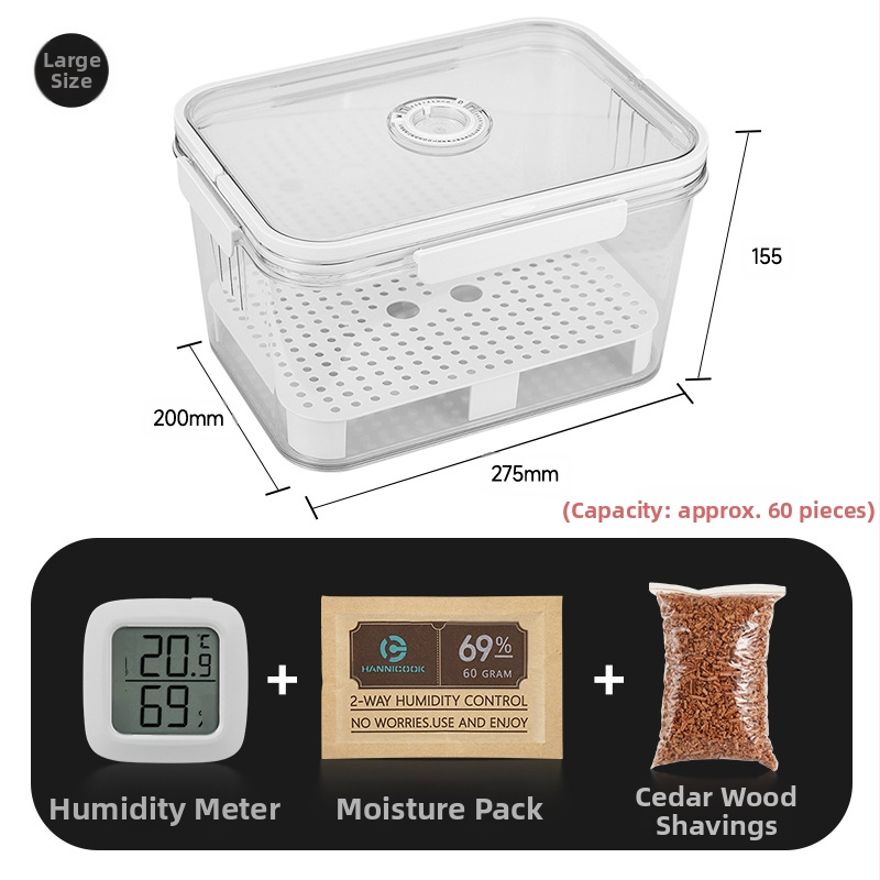 HANNICOOK szivaros doboz – zárható, nedvesség- és rovarálló, nedvesítésre és érlelésre, fogantyúval; anyagok: PET/PP/szilikon; stílus: egyszerű