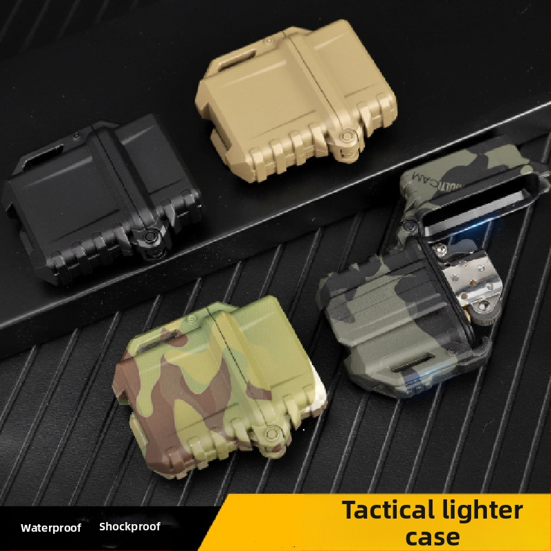 Универсална тактическа обвивка за запалка за къмпинг — водоустойчива, удароустойчива конструкция, с вътрешен ZP механизъм, пластмасов корпус, персонализирана обработка
