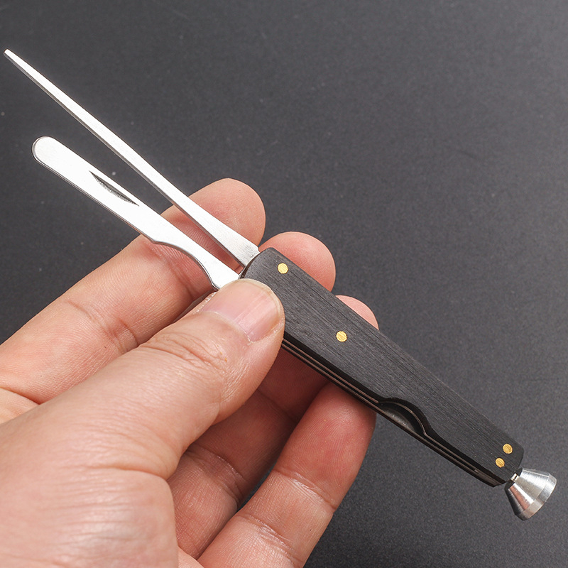 Ebanska lula za duhan – Pipe Man, 3-u-1 od nehrđajućeg čelika: nož, tlačna šipka i igličasti čišćivač