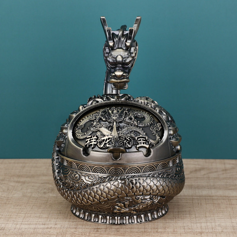 Scrumieră în formă de șarpe-dragon, cu capac, din aliaj de aluminiu, stil luxos retro