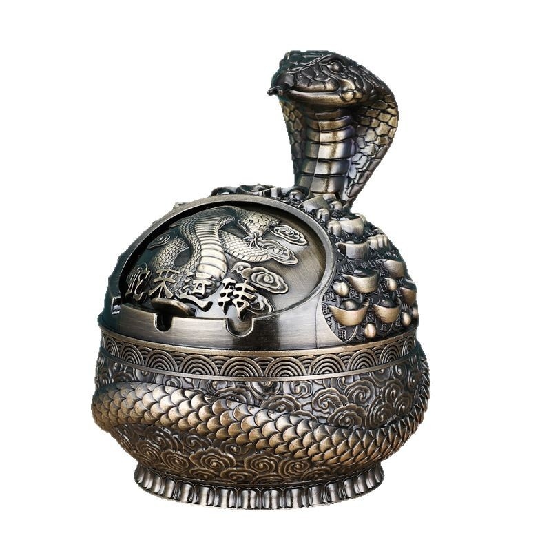 Scrumieră în formă de șarpe-dragon, cu capac, din aliaj de aluminiu, stil luxos retro