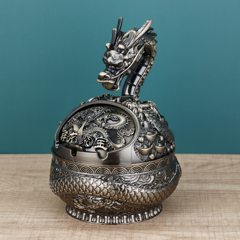 Scrumieră în formă de șarpe-dragon, cu capac, din aliaj de aluminiu, stil luxos retro