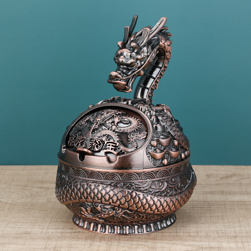 Scrumieră în formă de șarpe-dragon, cu capac, din aliaj de aluminiu, stil luxos retro