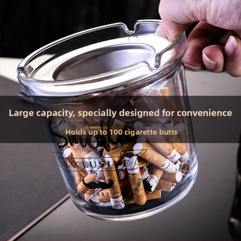 Γυάλινο τασάκι με καπάκι, απλό στυλ, λογότυπο εκτυπωμένο, συσκευασία 36/48 τεμάχια