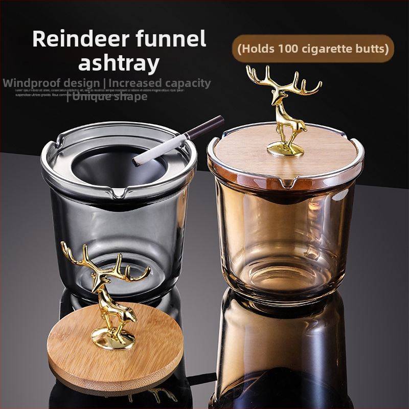 Cenușieră de sticlă cu capac, stil simplu, logo imprimat, ambalaj 36/48 bucăți