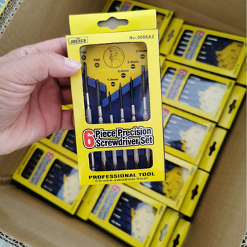 Σετ εργαλείων επισκευής ρολογιών, 6 τεμάχια, χάλυβας άνθρακα, μη μαγνητικό, μη μονωμένο, διάμετροι βιδών 1.0–3.0 mm, σε διαφανές κουτί PP