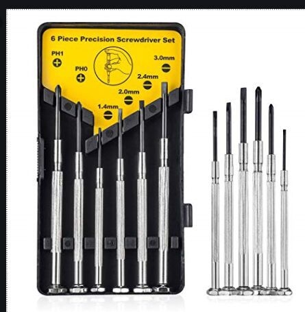 Set alata za popravak satova, 6 komada, ugljična čelična, nemagnetno, bez izolacije, promjer vijaka 1.0–3.0 mm, u prozirnoj PP kutiji