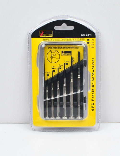 Set alata za popravak satova, 6 komada, ugljična čelična, nemagnetno, bez izolacije, promjer vijaka 1.0–3.0 mm, u prozirnoj PP kutiji