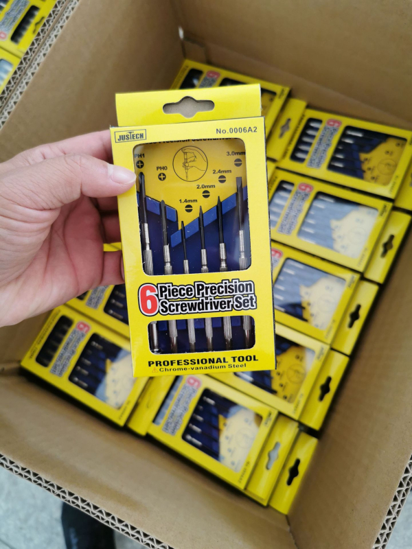 Set alata za popravak satova, 6 komada, ugljična čelična, nemagnetno, bez izolacije, promjer vijaka 1.0–3.0 mm, u prozirnoj PP kutiji