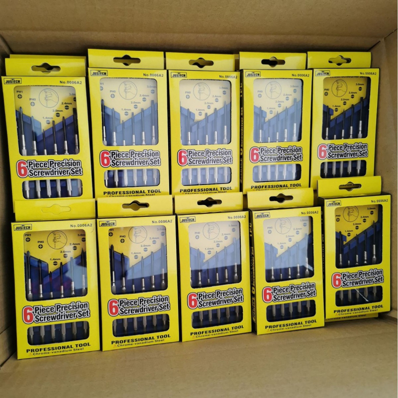 Set alata za popravak satova, 6 komada, ugljična čelična, nemagnetno, bez izolacije, promjer vijaka 1.0–3.0 mm, u prozirnoj PP kutiji