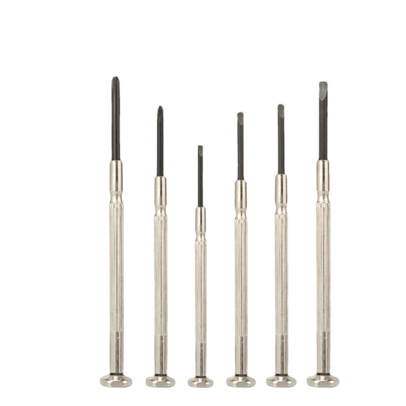 Set alata za popravak satova, 6 komada, ugljična čelična, nemagnetno, bez izolacije, promjer vijaka 1.0–3.0 mm, u prozirnoj PP kutiji