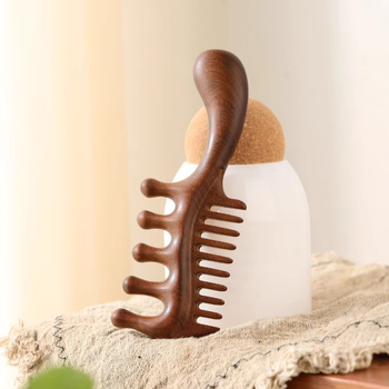 Drveni češalj od sandalovine, s pet zubi, okrugla glava, masaža meridijana vlasišta