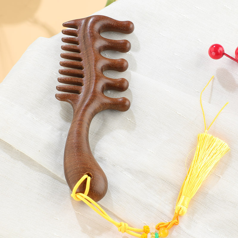 Drveni češalj od sandalovine, s pet zubi, okrugla glava, masaža meridijana vlasišta