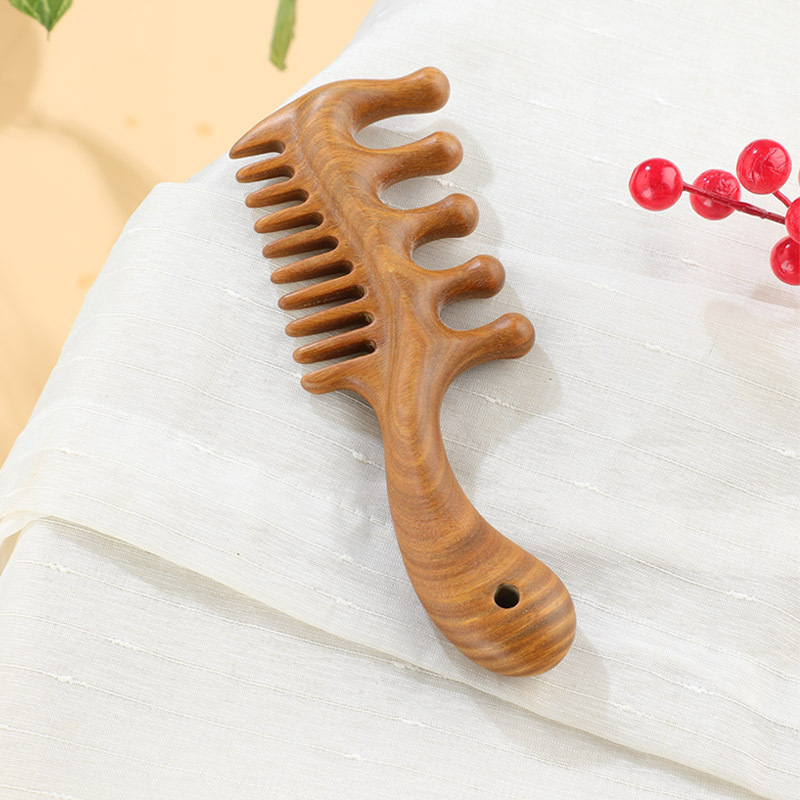 Drveni češalj od sandalovine, s pet zubi, okrugla glava, masaža meridijana vlasišta