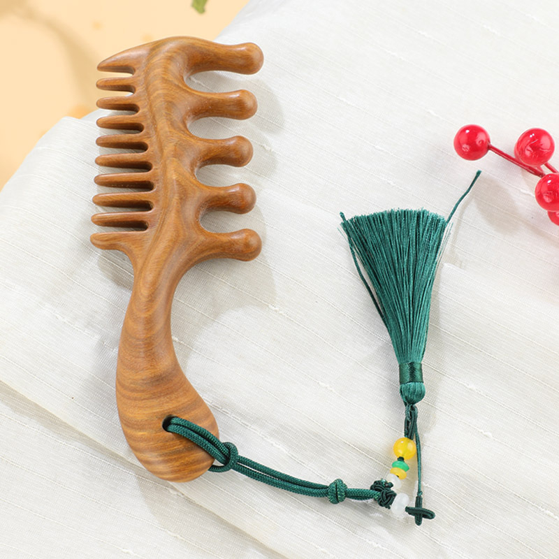 Drveni češalj od sandalovine, s pet zubi, okrugla glava, masaža meridijana vlasišta