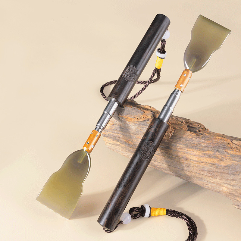 Koka/bambusa muguras skrāpētājs roga formā ar izvilkšanas un pārnēsājama dizainu