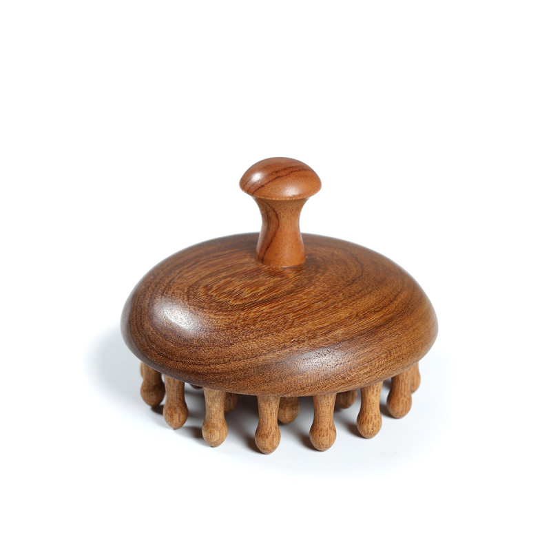 Chengshantang sandalovo drveni masažni češalj – drveni alat za njegu kose s grubim zubima, okrugli oblik