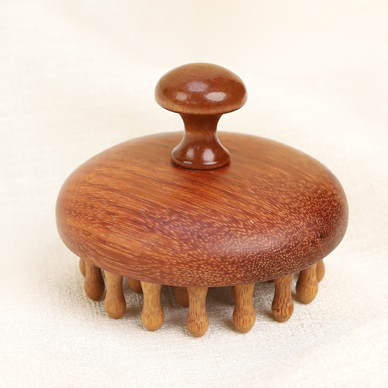 Chengshantang sandalovo drveni masažni češalj – drveni alat za njegu kose s grubim zubima, okrugli oblik