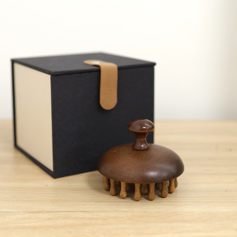 Chengshantang sandalovo drveni masažni češalj – drveni alat za njegu kose s grubim zubima, okrugli oblik